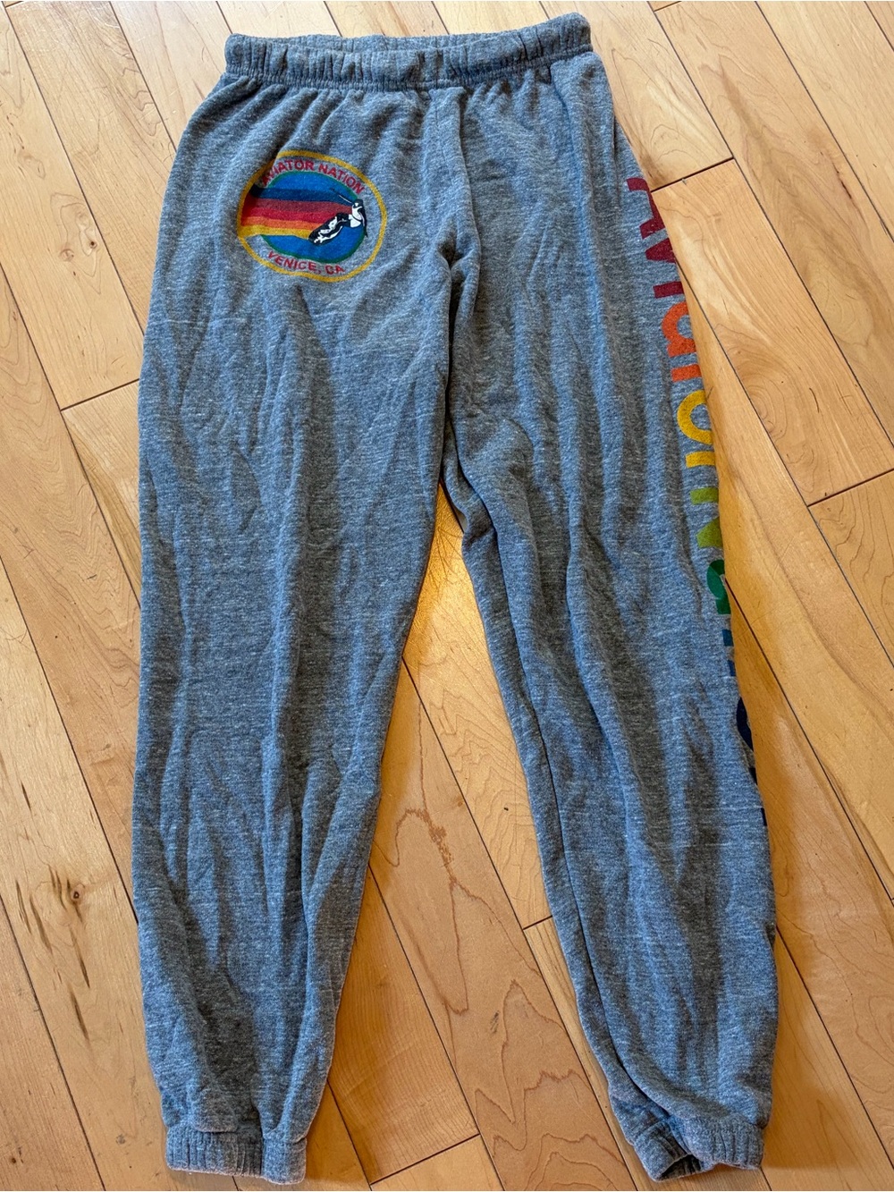 Aviator Nation Sweatpants Heather Grey Rainbow Logo on Leg size small - Picture 2 of 9